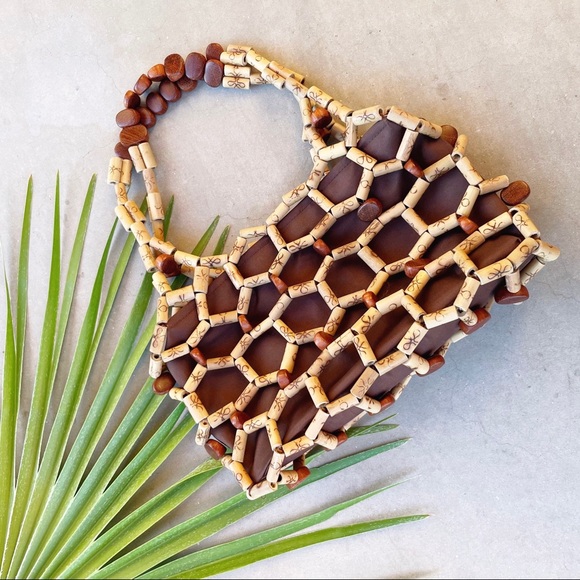 Tan & Brown Beaded Summer Handbag - Picture 6 of 6